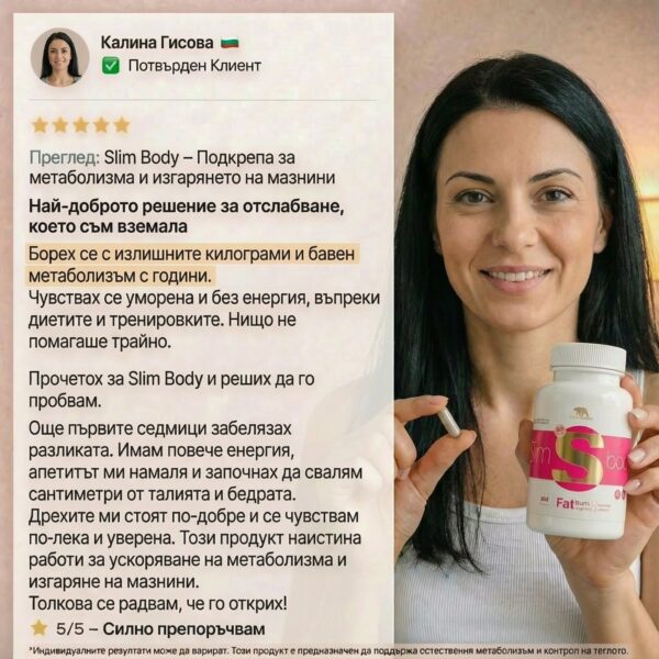 Хранителна добавка The Green Bear Slim Body – за отслабване и енергия, 60 капсули