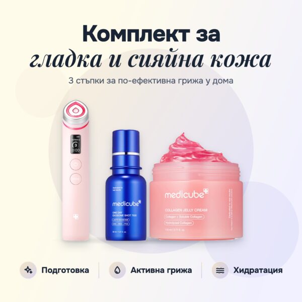 Комплект за гладка и сияйна кожа Medicube: AGE-R Booster Pro + Exosome Shot 7500 + Collagen Jelly Cream