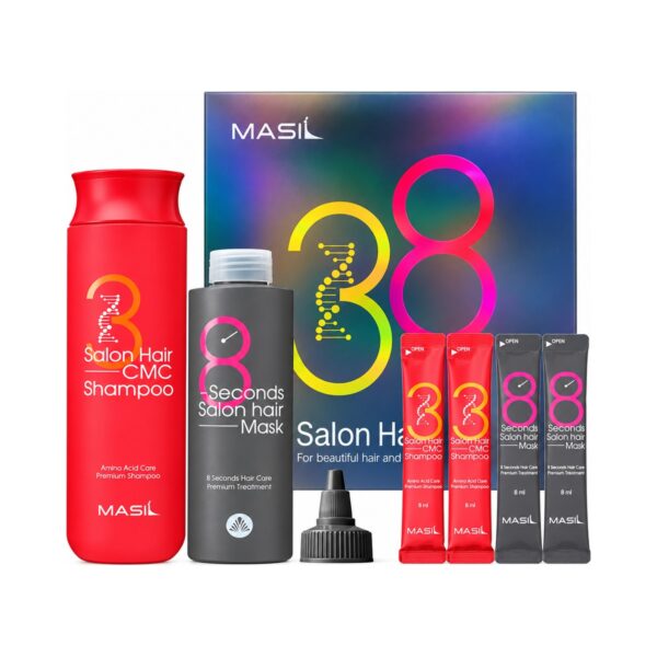 Комплект за коса Masil 8 Seconds Salon Hair: шампоан CMC 300 ml + маска 200 ml + мини размери