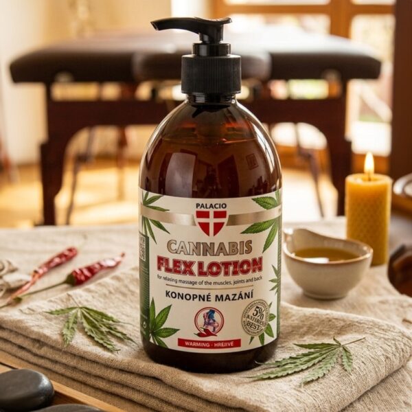 Лосион за тяло затоплящ с конопено масло PALACIO Cannabis Flex Warming Lotion with Pump, 500 ml